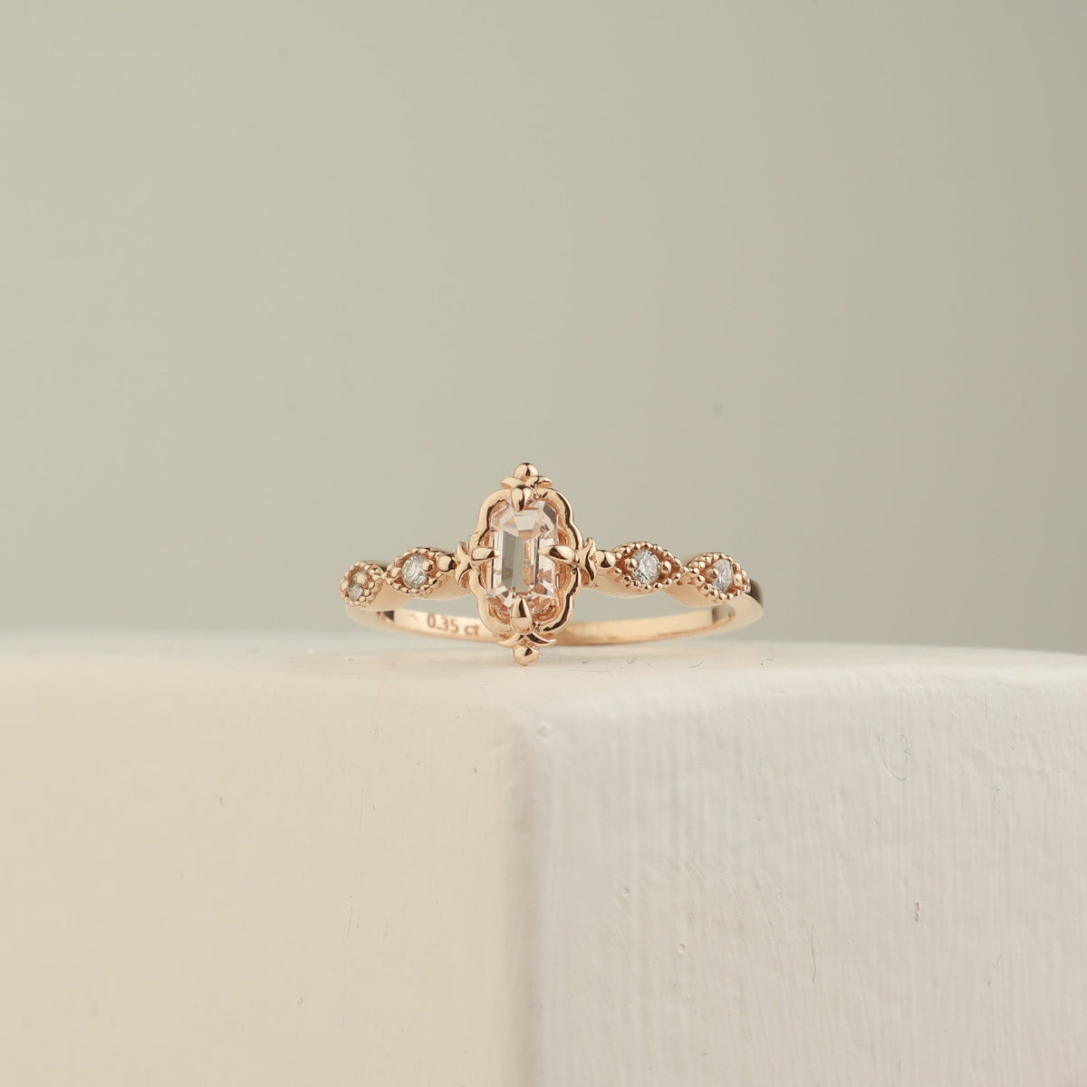 Art Deco Morganite Engagement Ring With Diamond