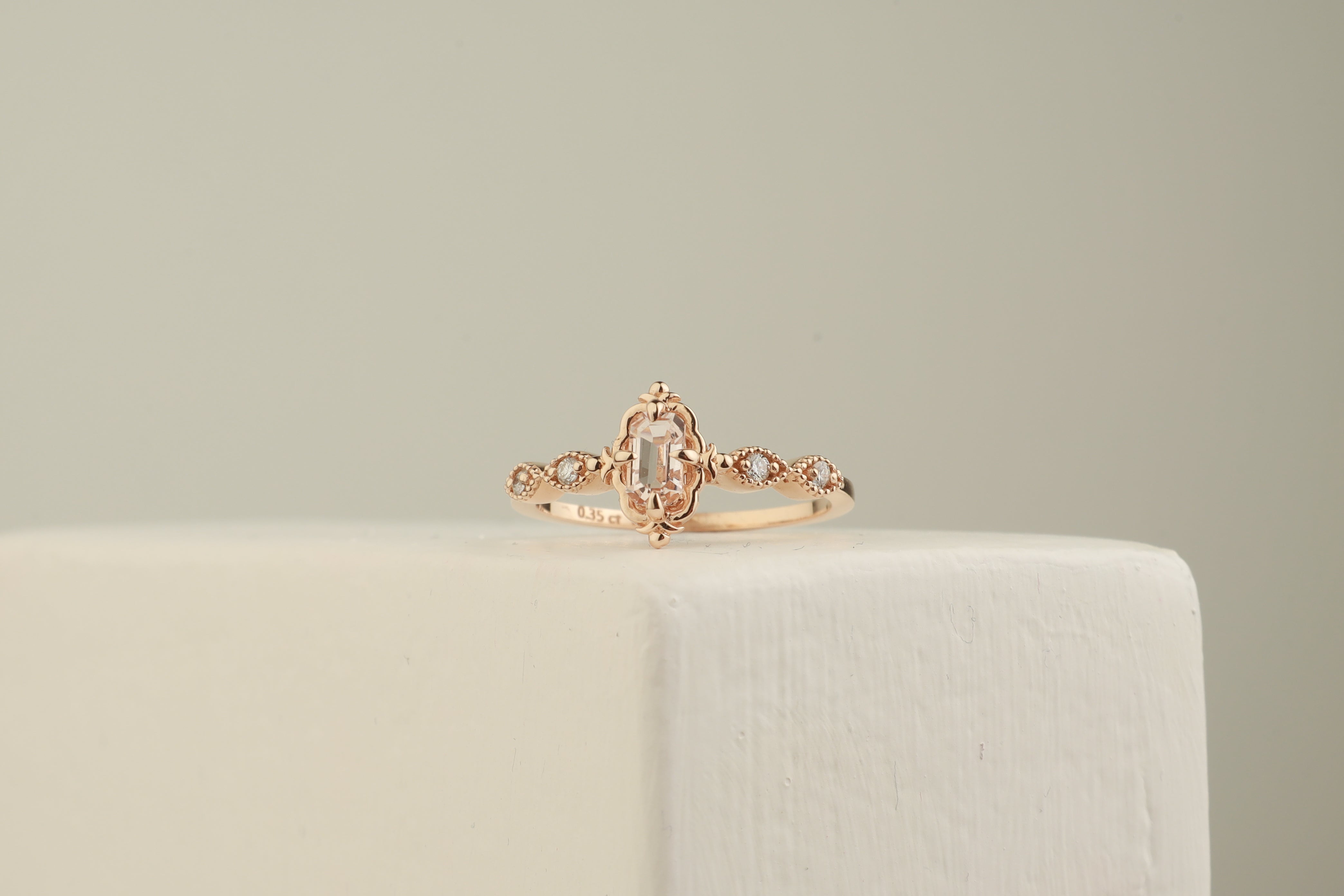 Art Deco Morganite Engagement Ring With Diamond