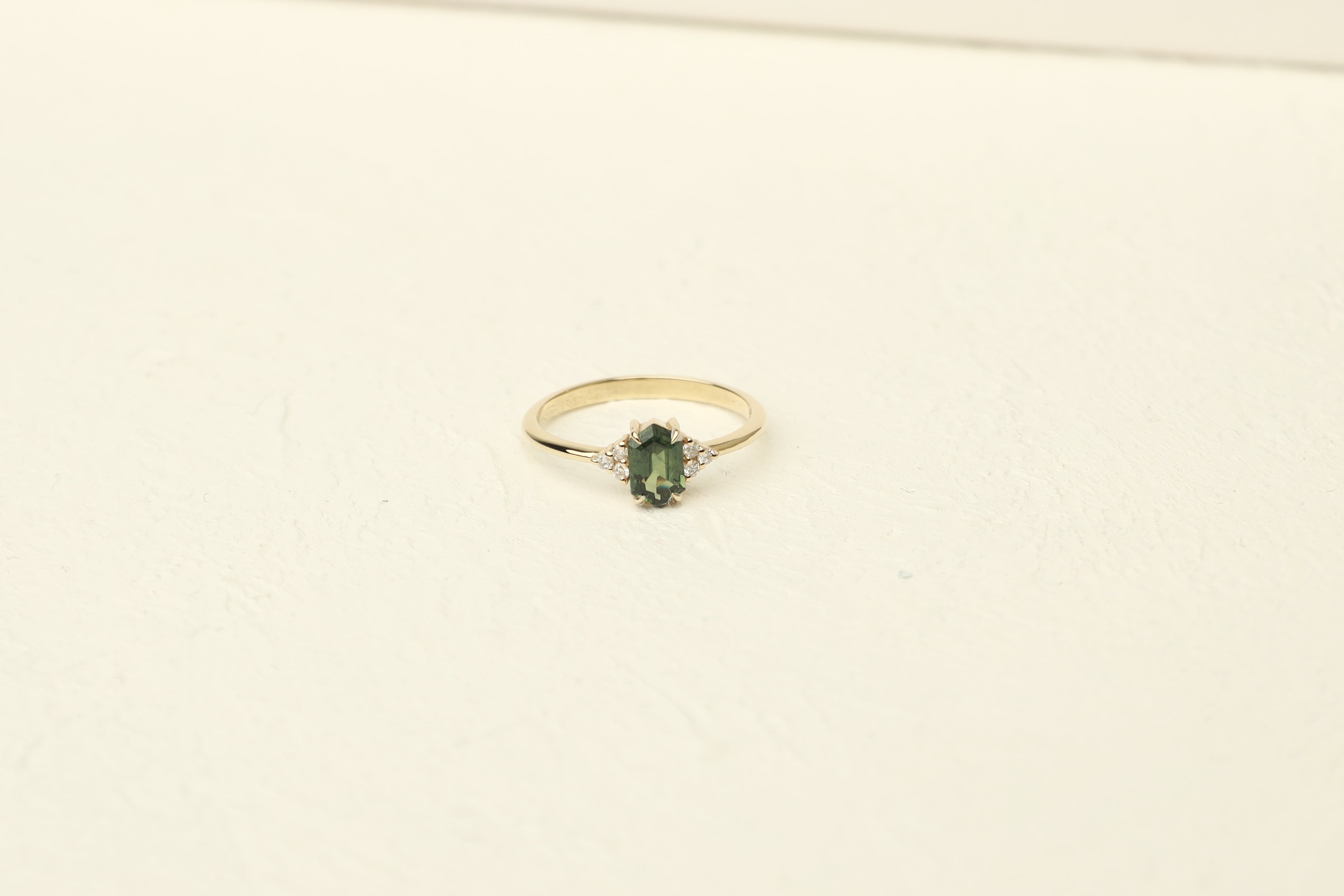 Art Deco Hexagon Green Sapphire Diamond Ring With Diamond Orizzo fine jewelry