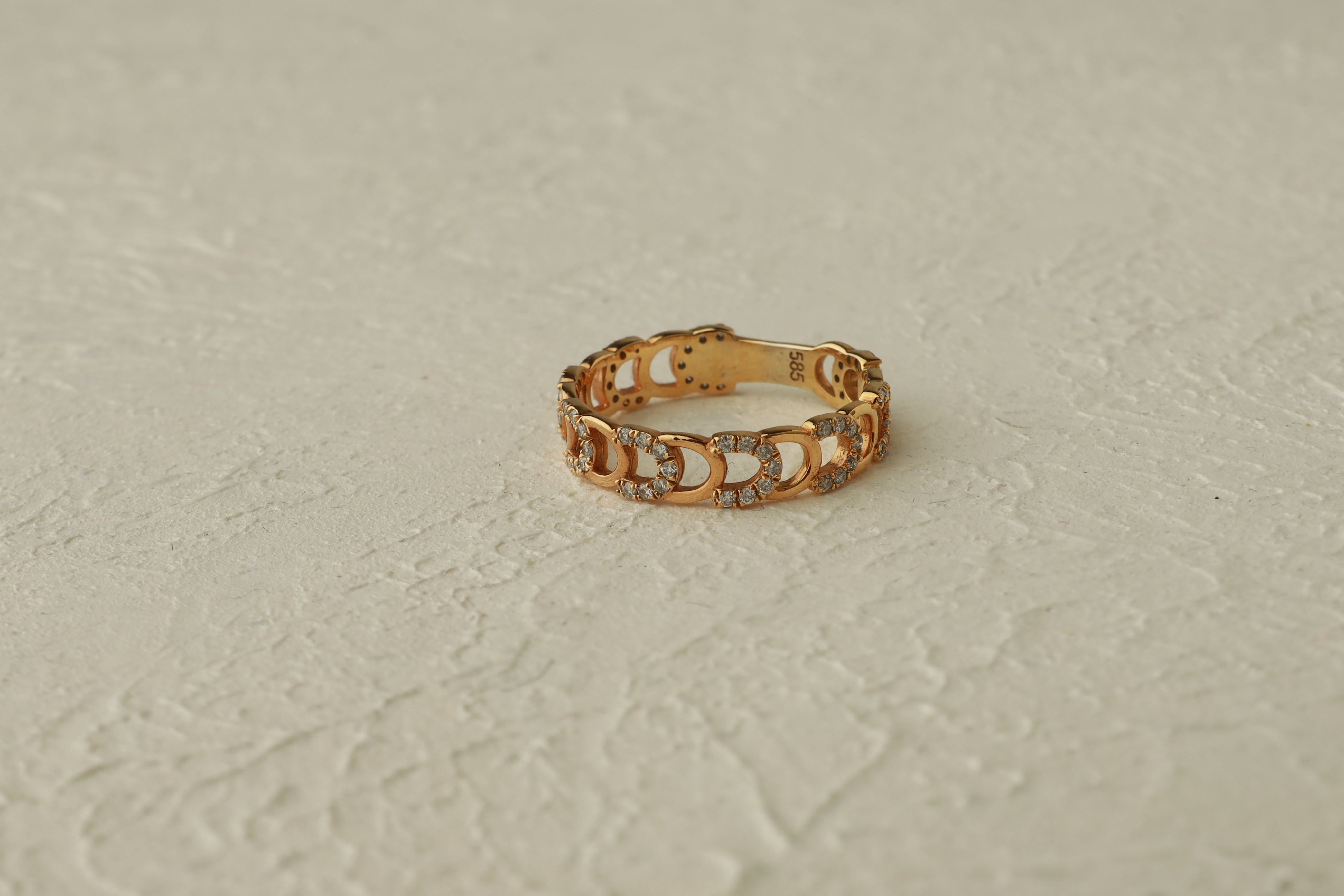 Chain Link Diamond Ring In 14K Solid Gold
