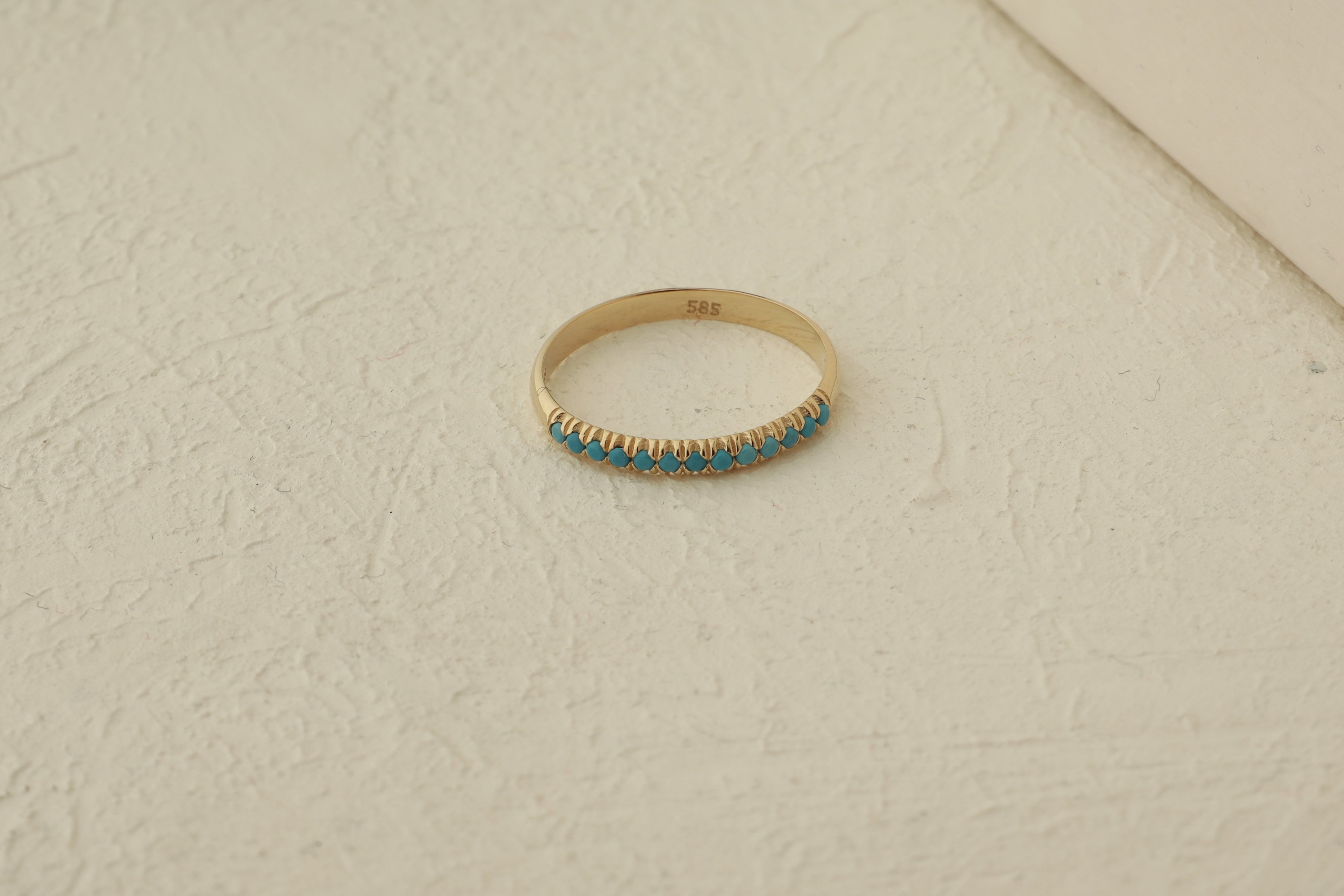 Turquoise Eternity Band In 14K Solid Gold