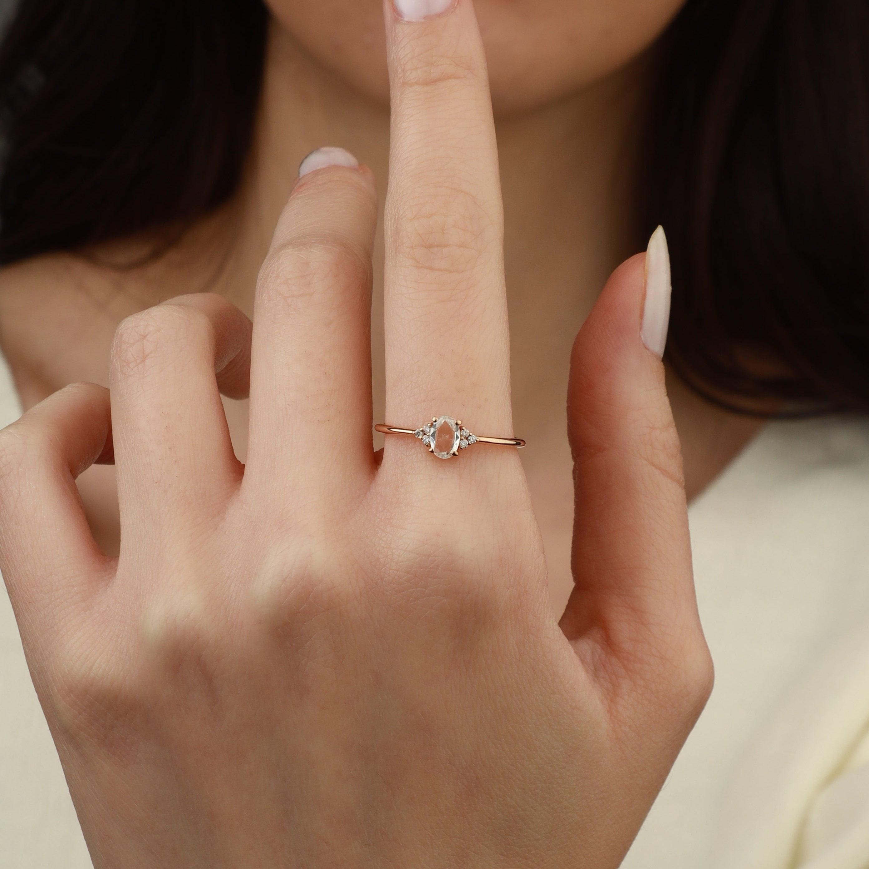 Rose Cut White Sapphire Ring With Diamond