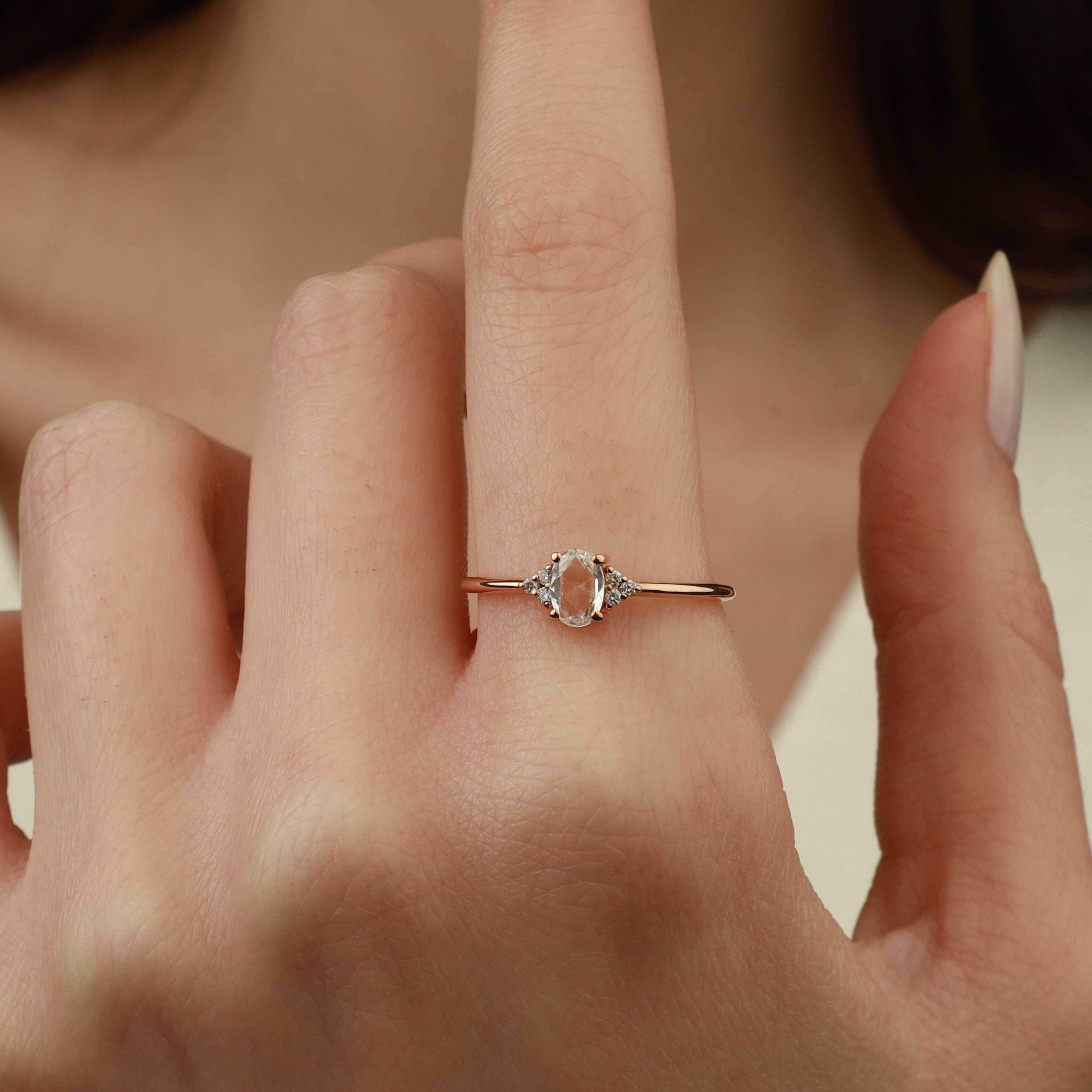 Rose Cut White Sapphire Ring With Diamond