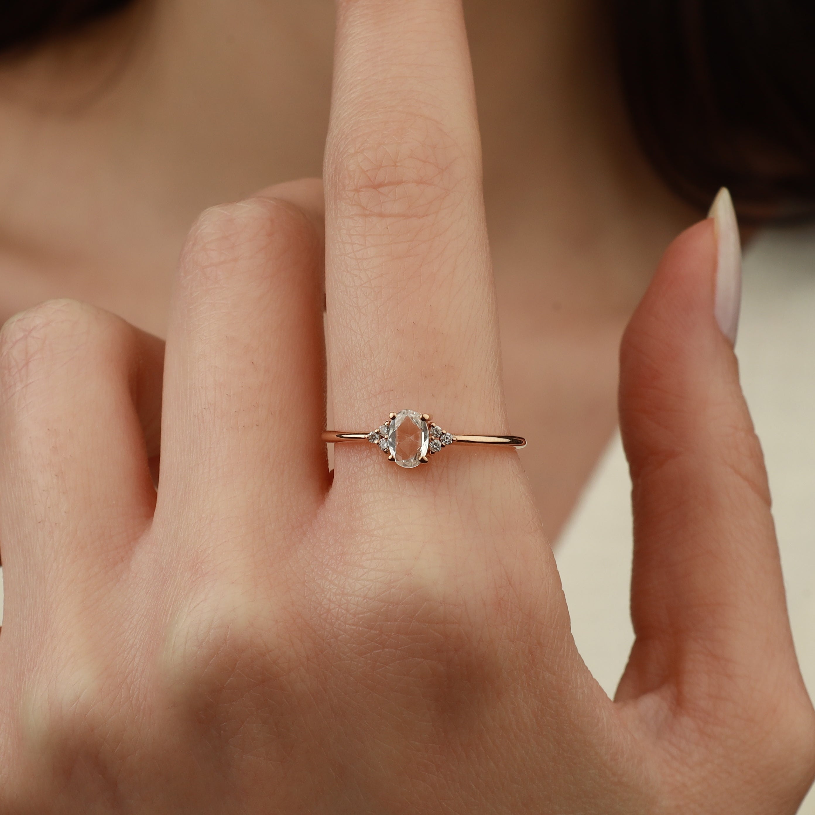 Rose Cut White Sapphire Ring With Diamonds - Solenne