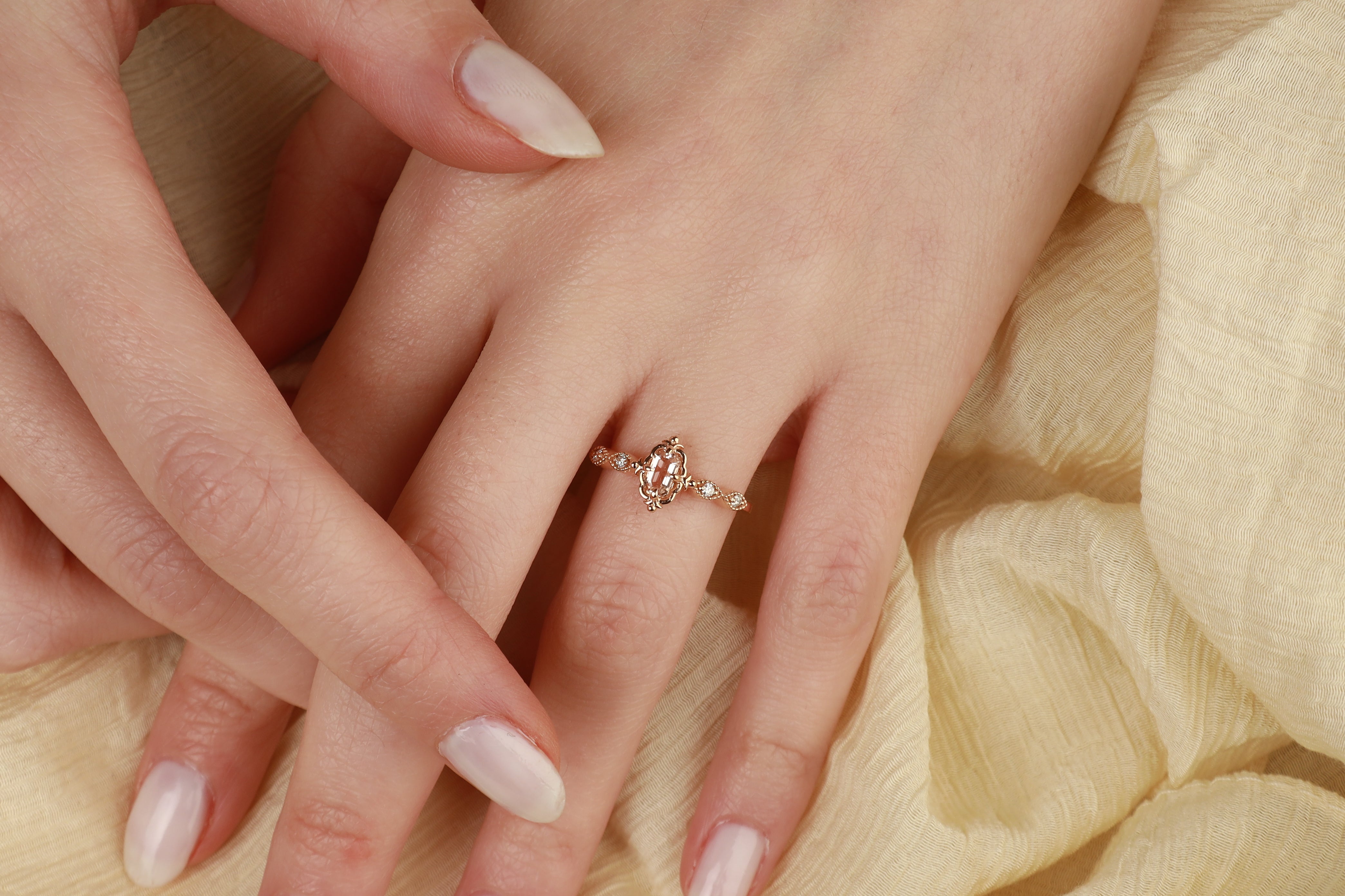 Art Deco Morganite Engagement Ring With Diamond