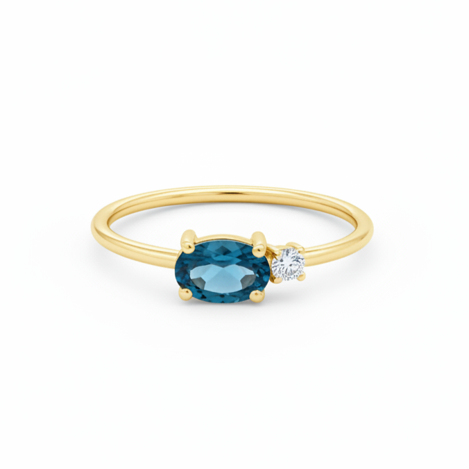 London Blue Topas Ring mit Diamant – Double Stone Ring