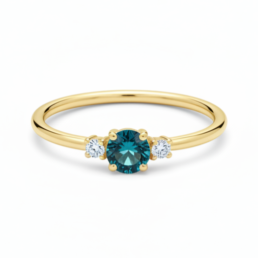 14 Karat Gold „Trinity“ Ring mit London Blue Topas und Diamanten