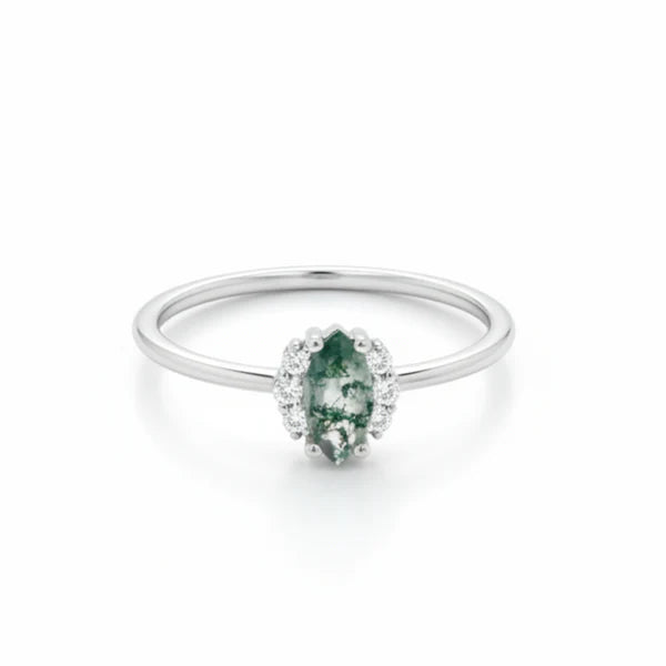 Marquise Moss Agate Diamond Engagement Ring
