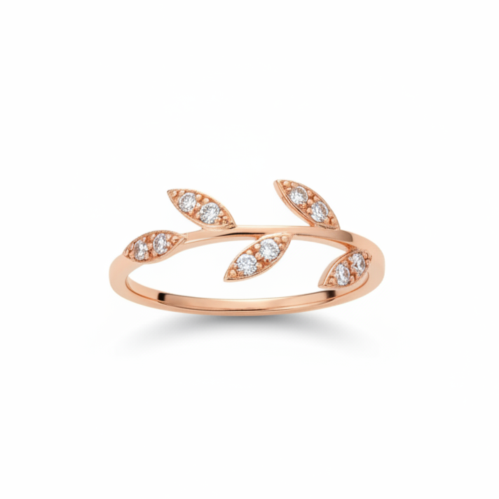 Olive Leaf Diamond Trauring aus 14 Karat Gold