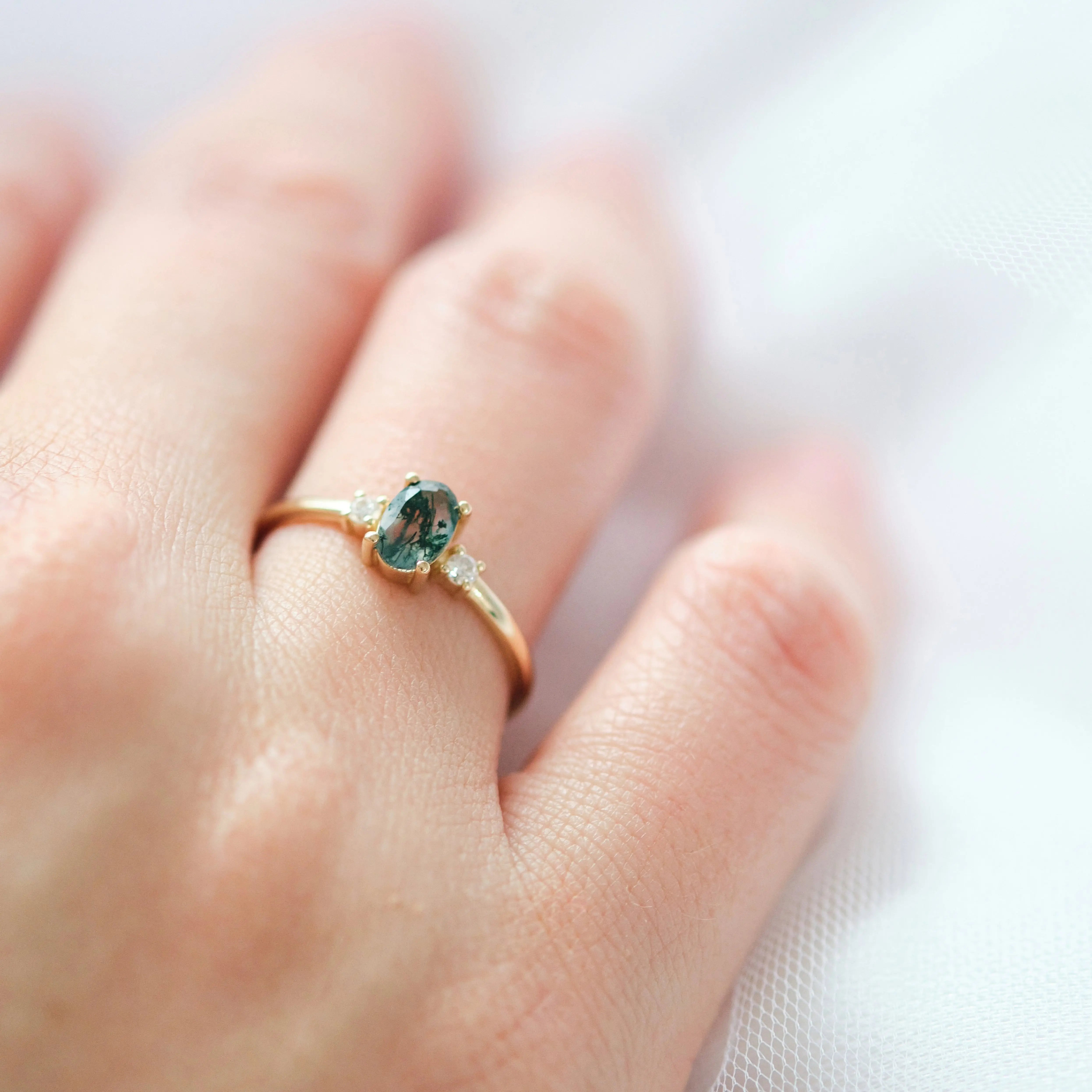 Moss Agate Engagement Ring With Diamond Orizzo fine jewelry