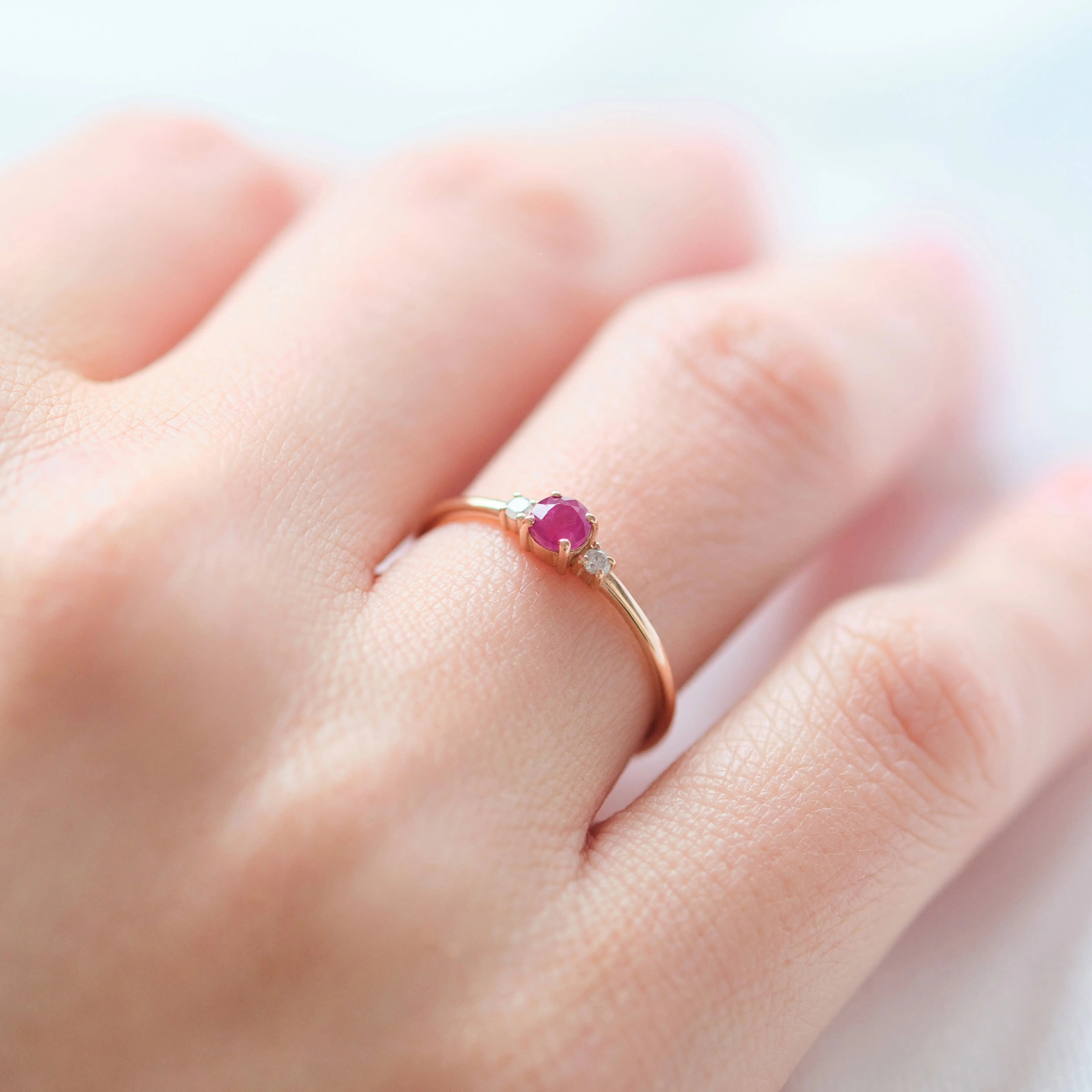 Dainty Gold Ruby Ring With Diamond Orizzo fine jewelry