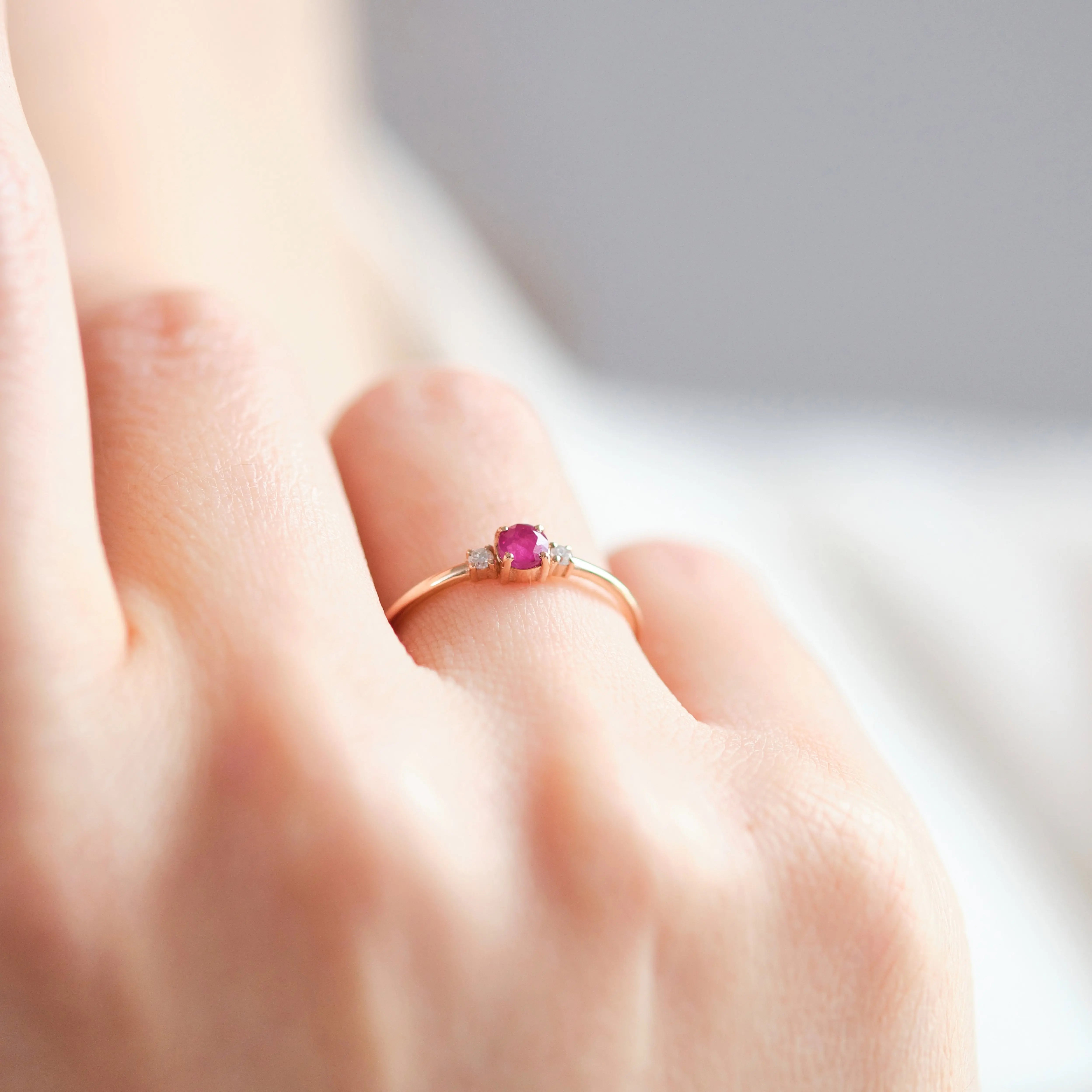 Dainty Gold Ruby Ring With Diamond Orizzo fine jewelry