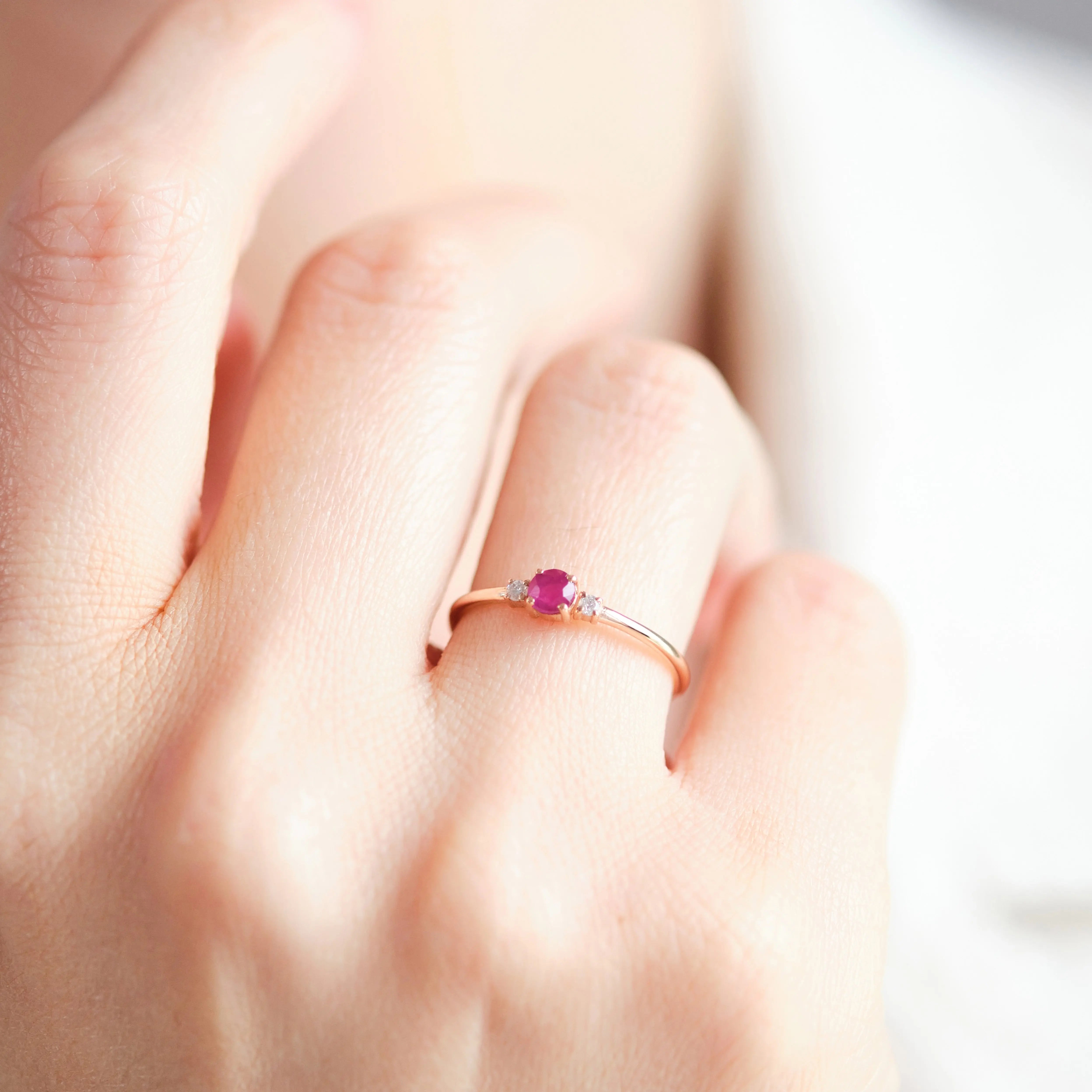 Dainty Gold Ruby Ring With Diamond Orizzo fine jewelry