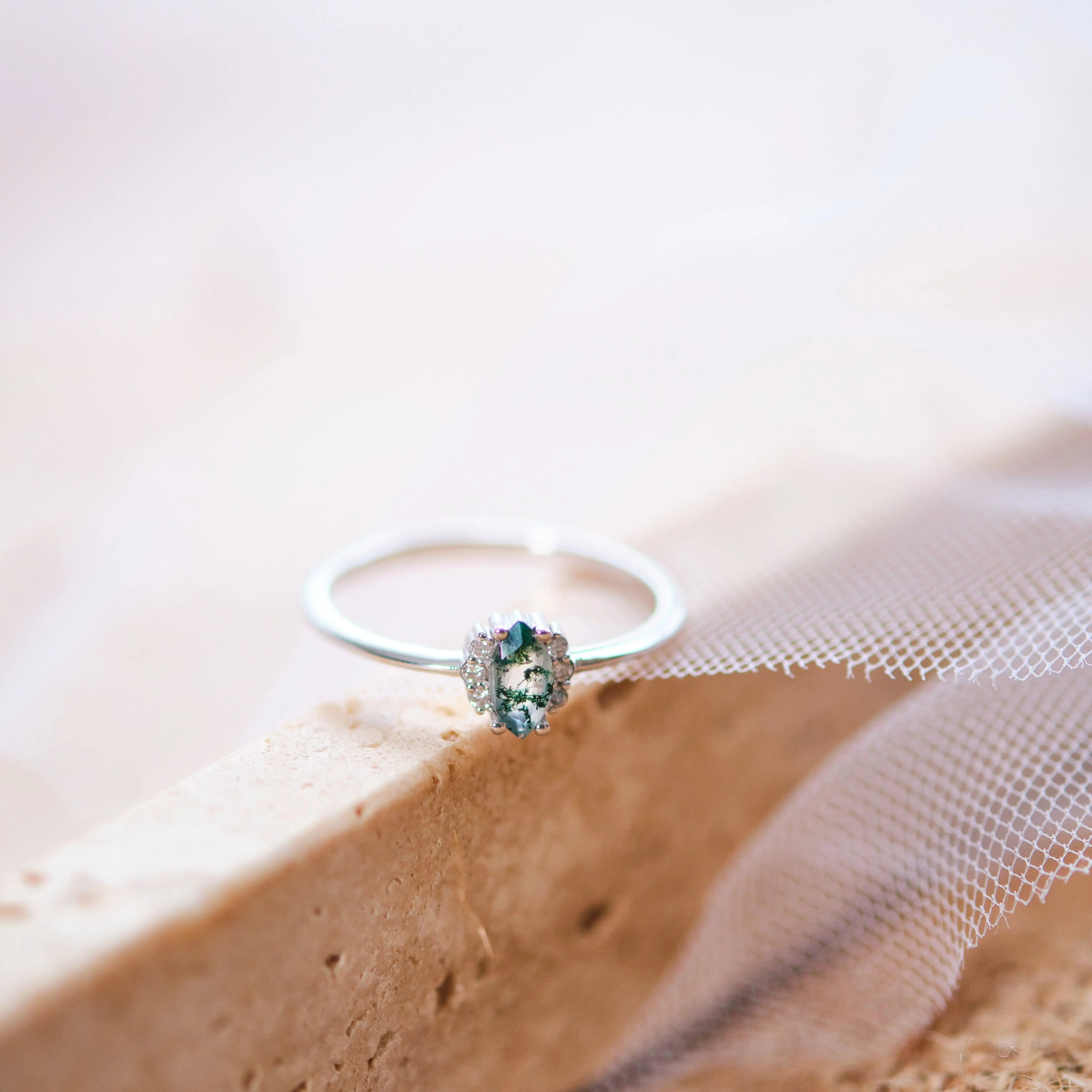 Moss Agate and Diamond Engagement Ring Orizzo fine jewelry