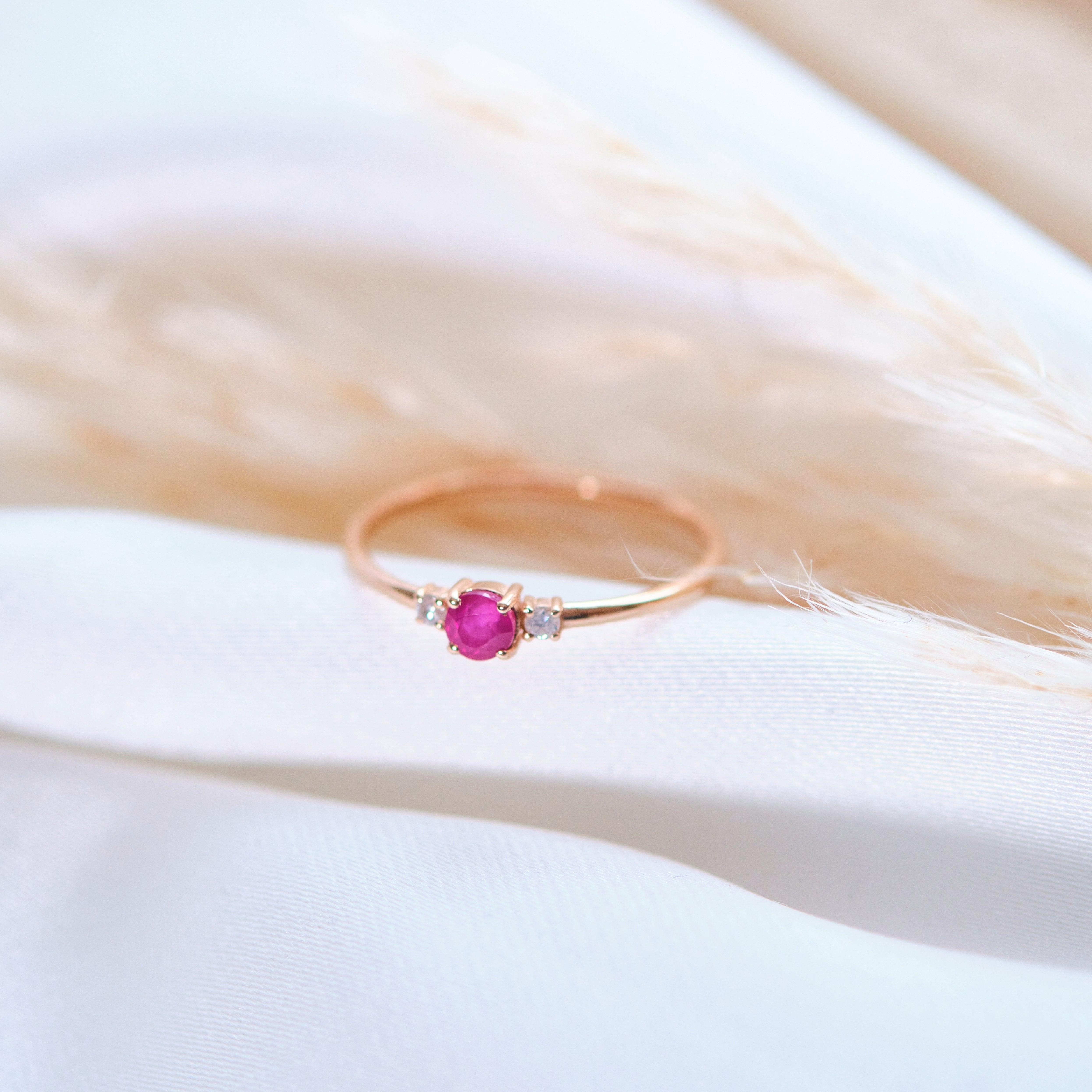 Dainty Gold Ruby Ring With Diamond - Trinity