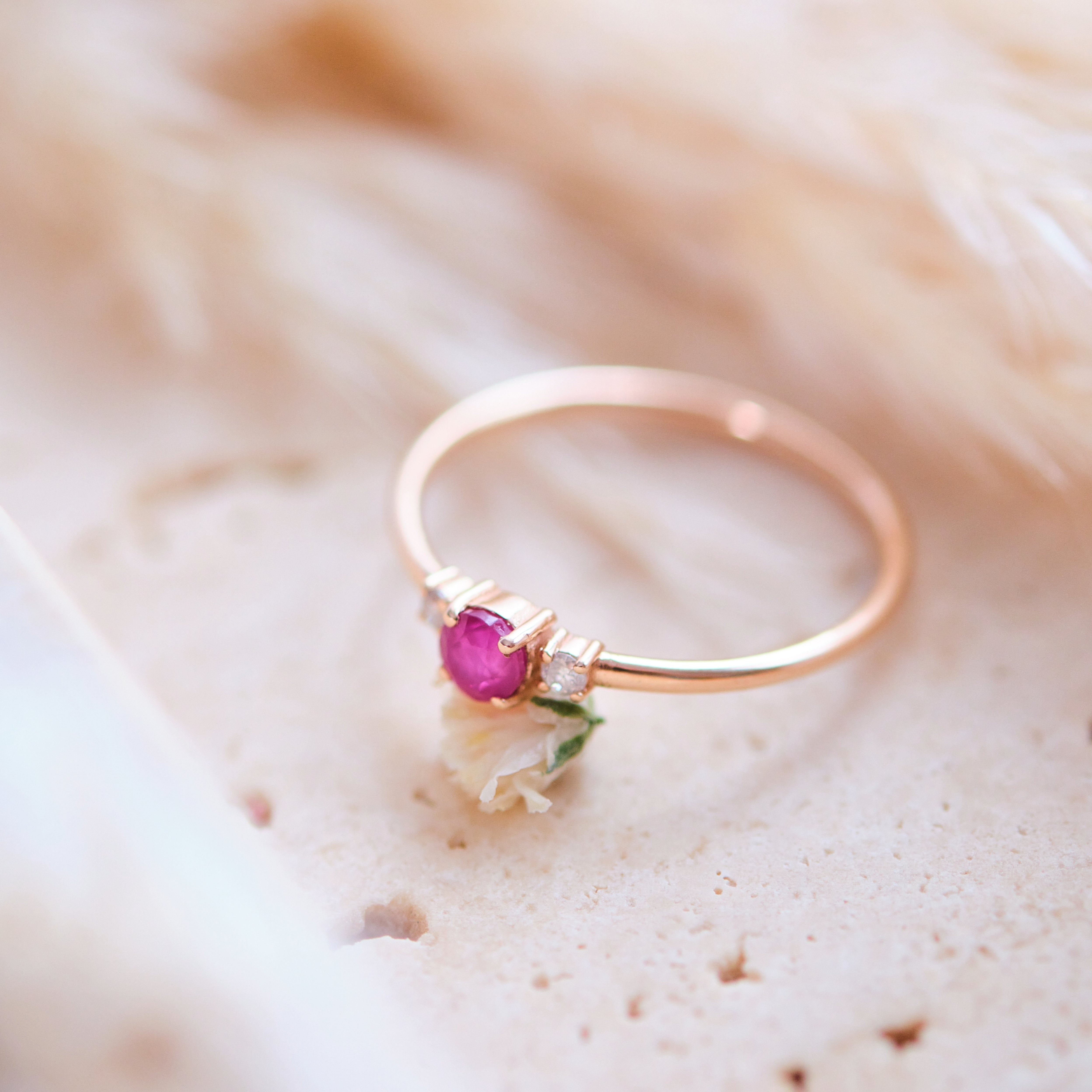 Dainty Gold Ruby Ring With Diamond - Trinity
