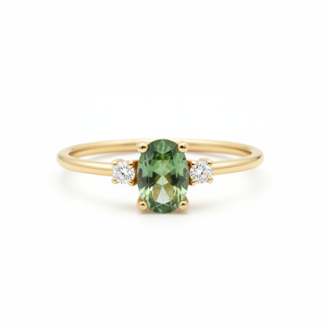 Oval Green Sapphire & Diamond Ring – Trinity