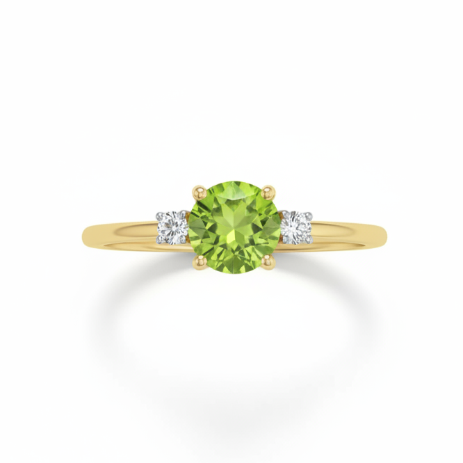 Zásnubní prsten s peridotem a diamantem ze 14karátového zlata