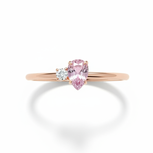 Prsten s růžovým safírem a diamantem - prsten s dvojitým kamenem