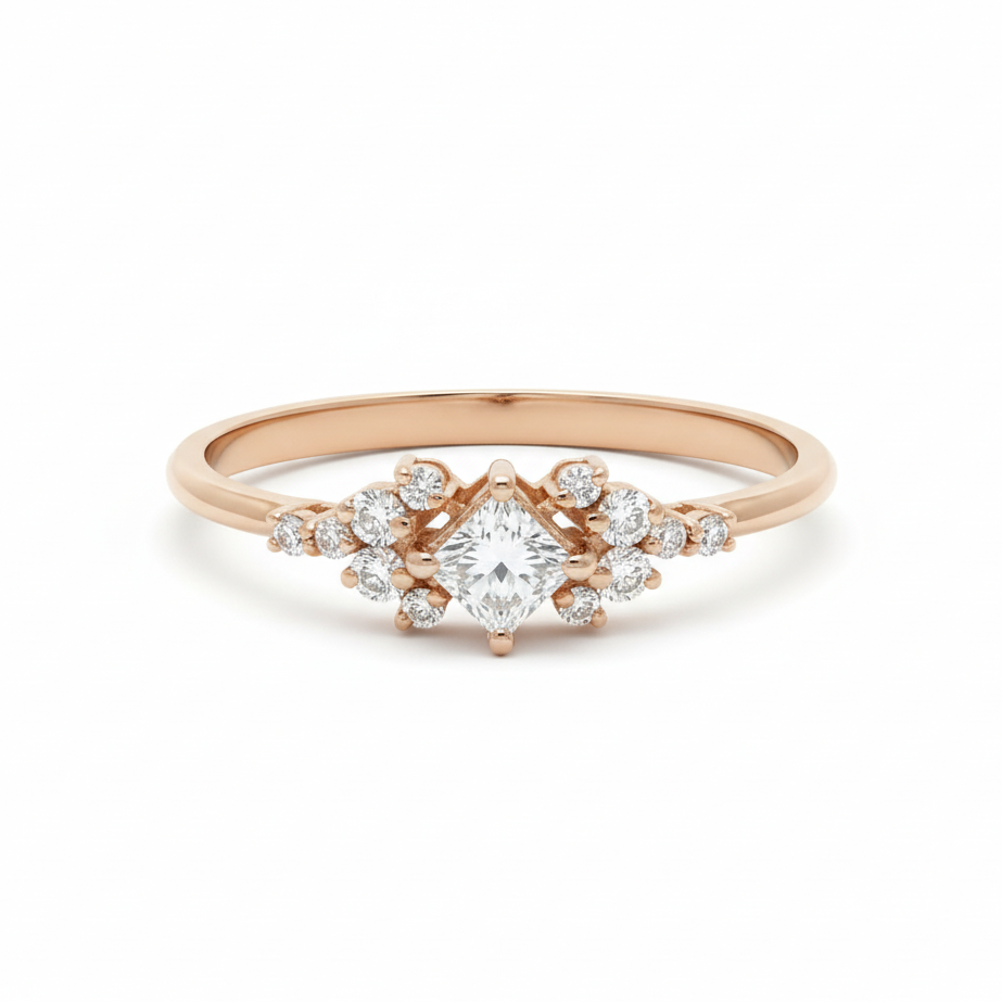 Prinzessschliff Diamant Cluster Ring