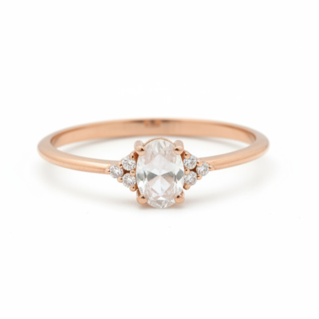 Prsten s bílým safírem a diamantem