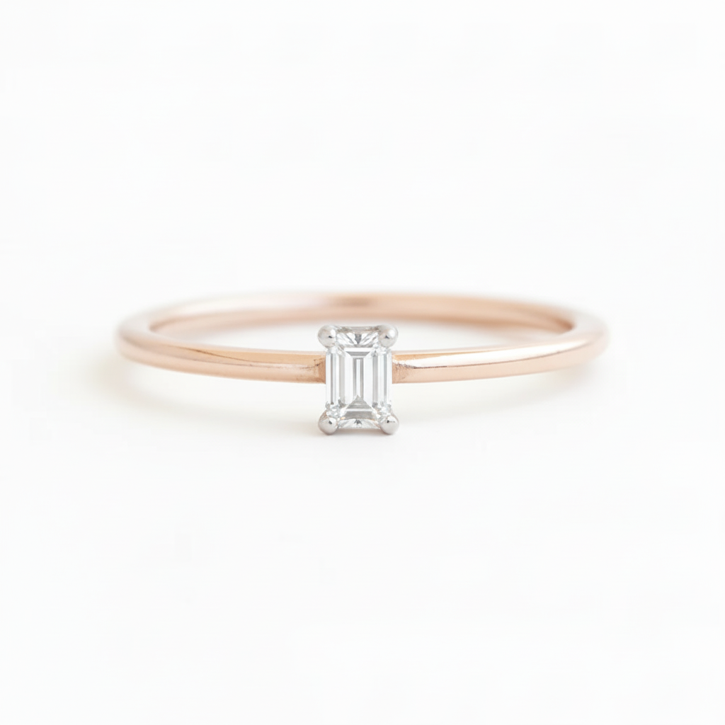 14 Karat Gold Solitär-Ring mit Baguette-Diamant