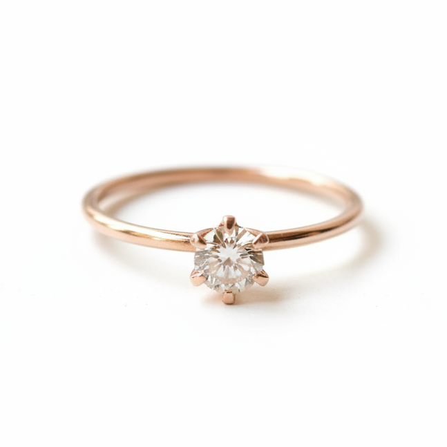 14 Karat Gold Solitär-Ring mit Champagner-Diamanten in Sechs-Krappen-Fassung