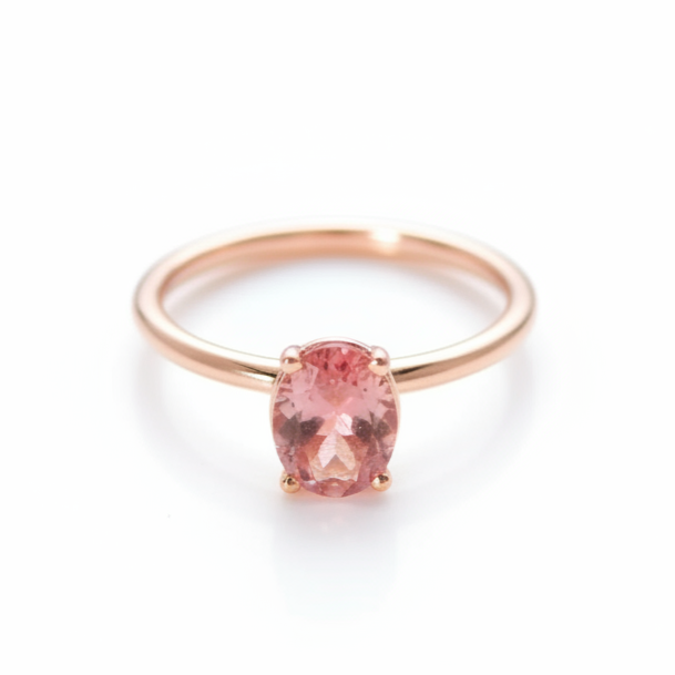 Solitaire Oval Pink Tourmaline Ring