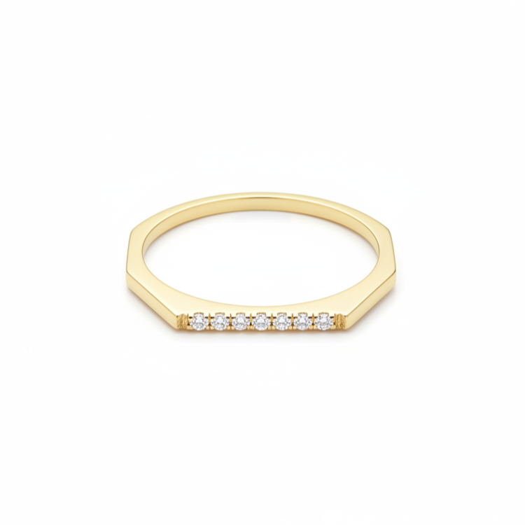 Stohovatelný šestihranný prsten s diamantem – 14K zlato