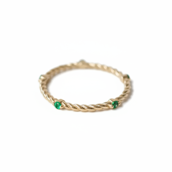 Twisted Wedding Band With Emerald