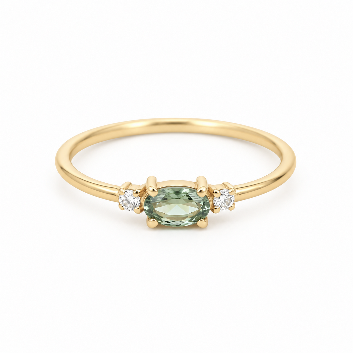 Oval Green Sapphire & Diamond Ring 3×5 mm – Trinity