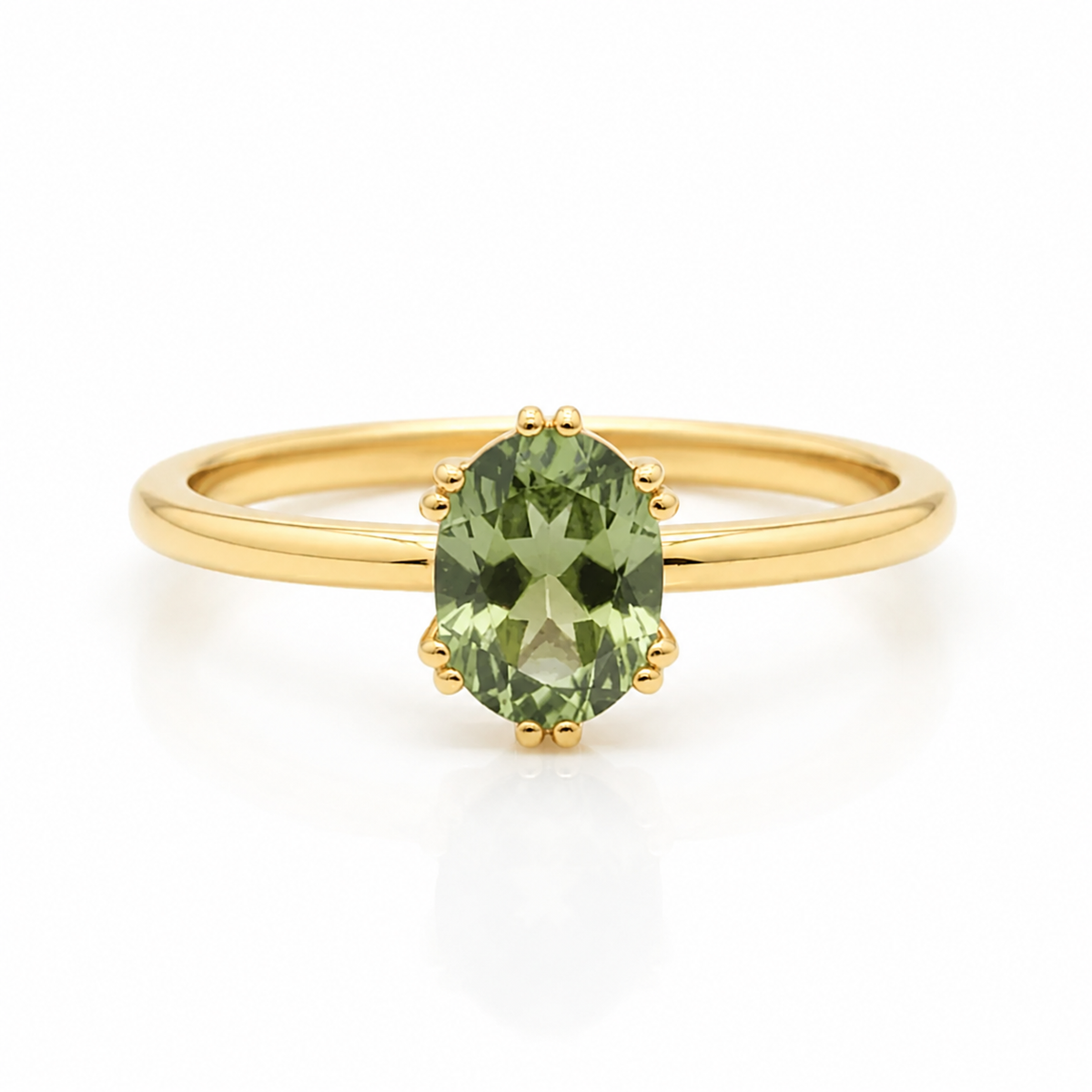 Faceted Oval Moldavite In 14K Gold