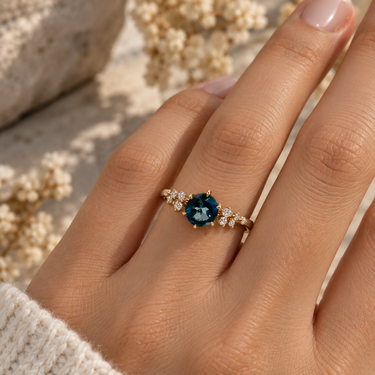 London Blue Topaz & Diamond Cluster Ring
