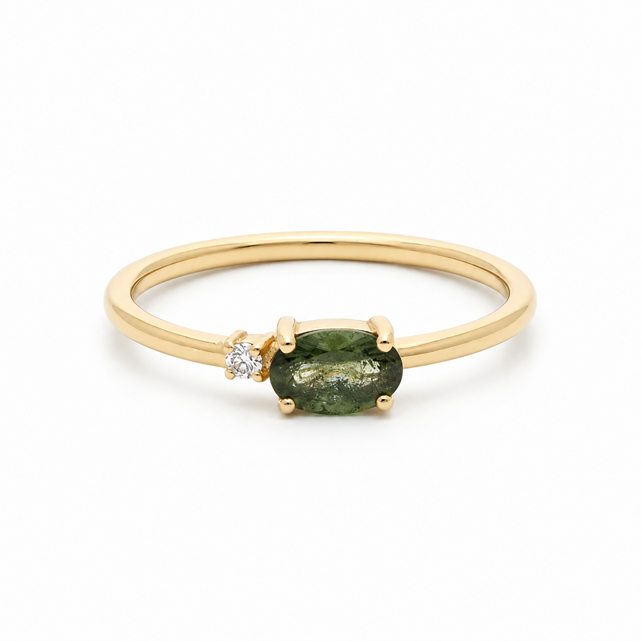 Double Stone Moldavite Ring With Diamond