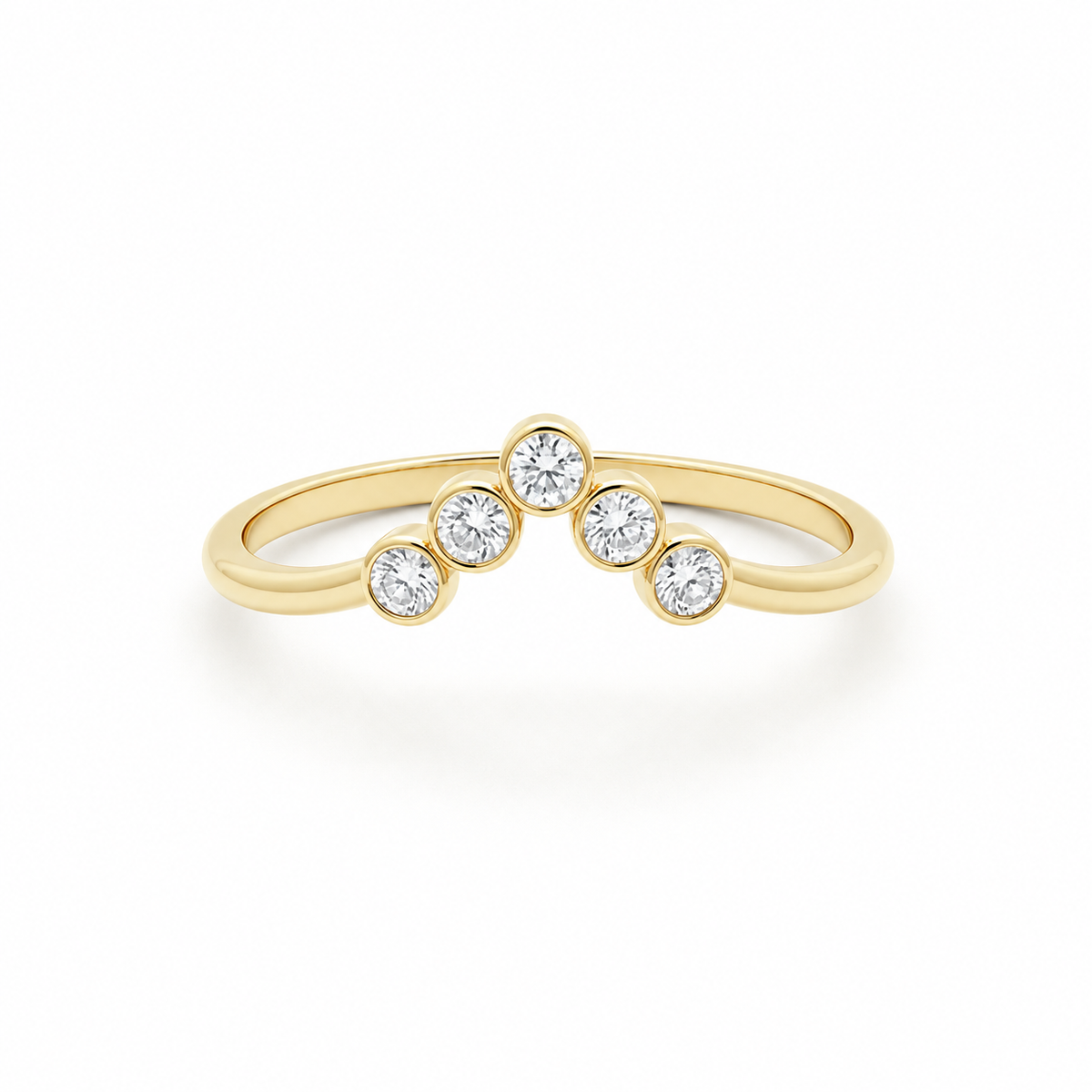 Bezel Set Curved  Diamond Wedding Band in 14k Gold