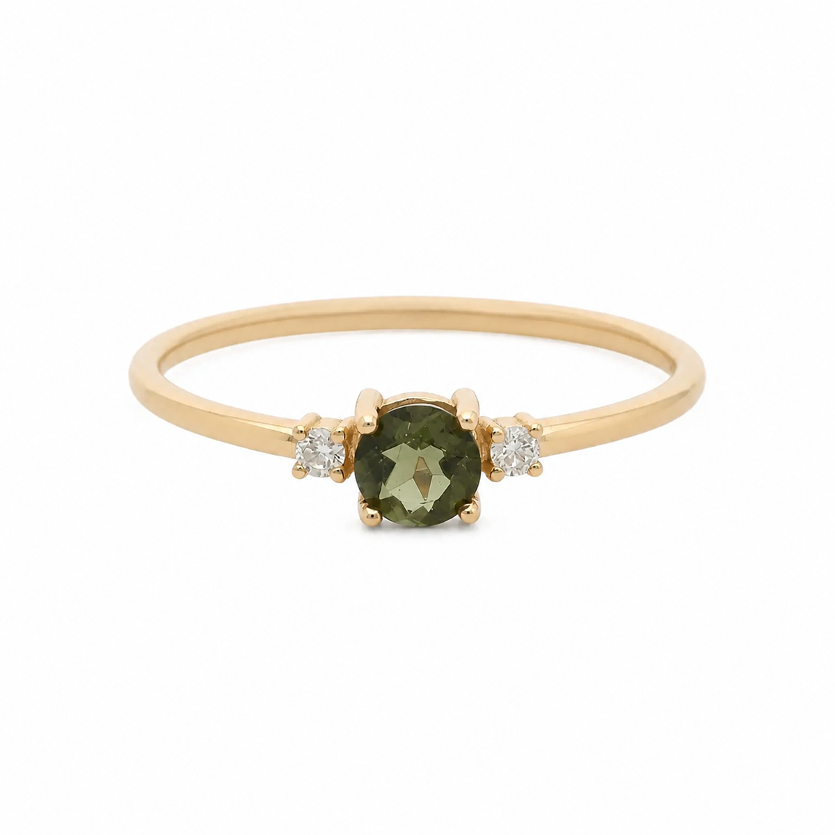 Faceted Moldavite & Diamond Ring – Trinity