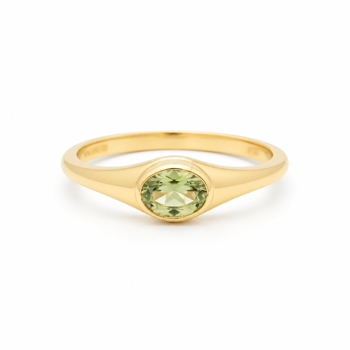 Oval Green Sapphire Signet Ring In 14k Gold