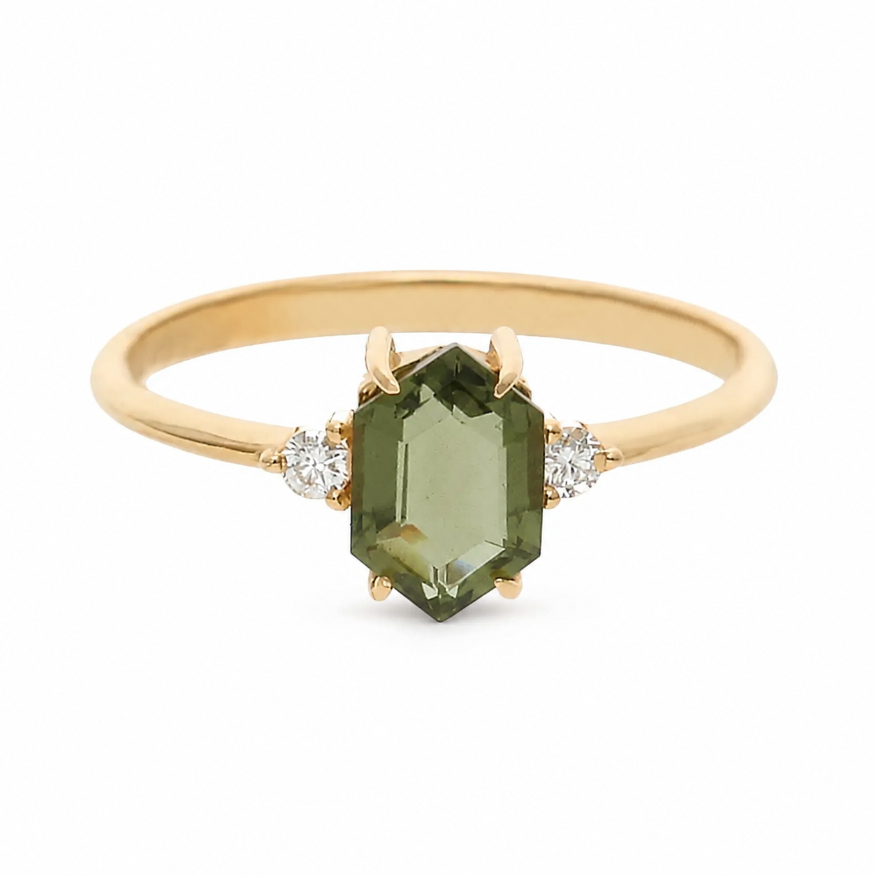 Hexagon Moldavite & Diamond Ring – Trinity