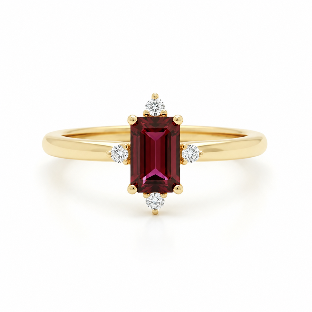Emerald Cut Garnet Ring With Diamond