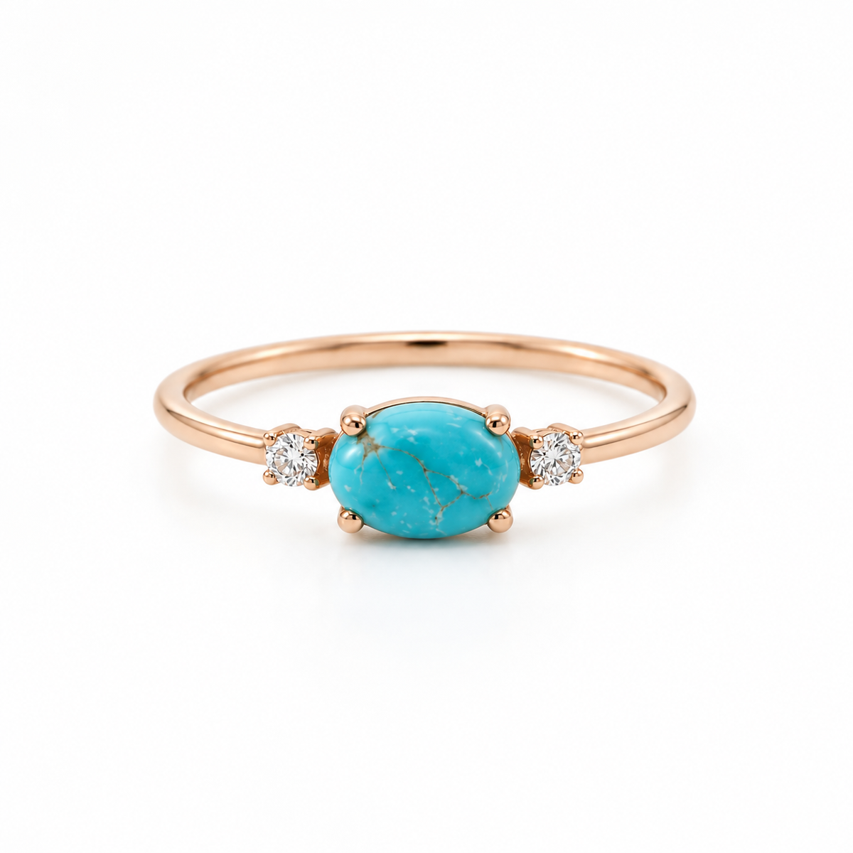 Natural Turquoise Engagement Ring With Diamond - Horizo