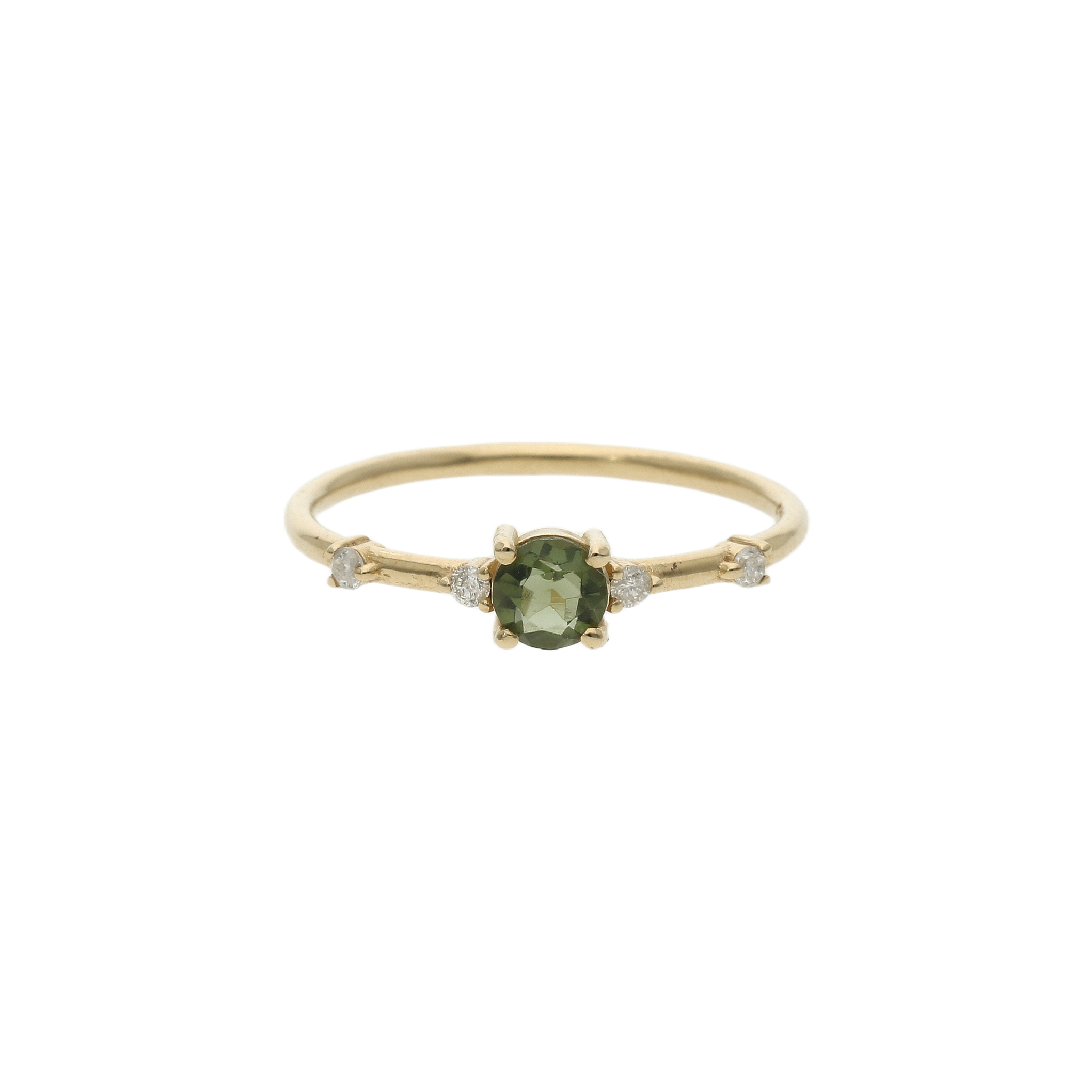 Faceted Moldavite Ring With Diamond
