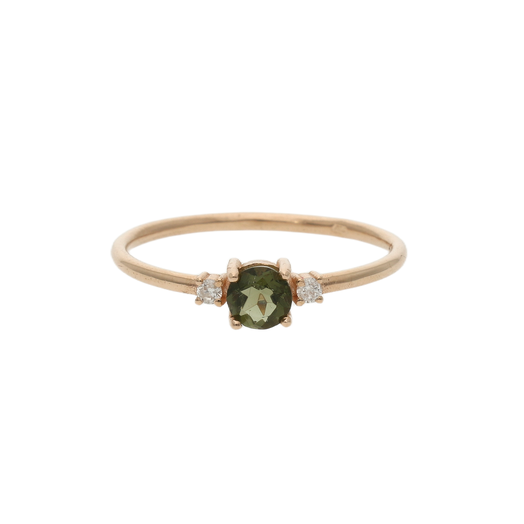 Faceted Moldavite Ring With Diamond  - Trinity