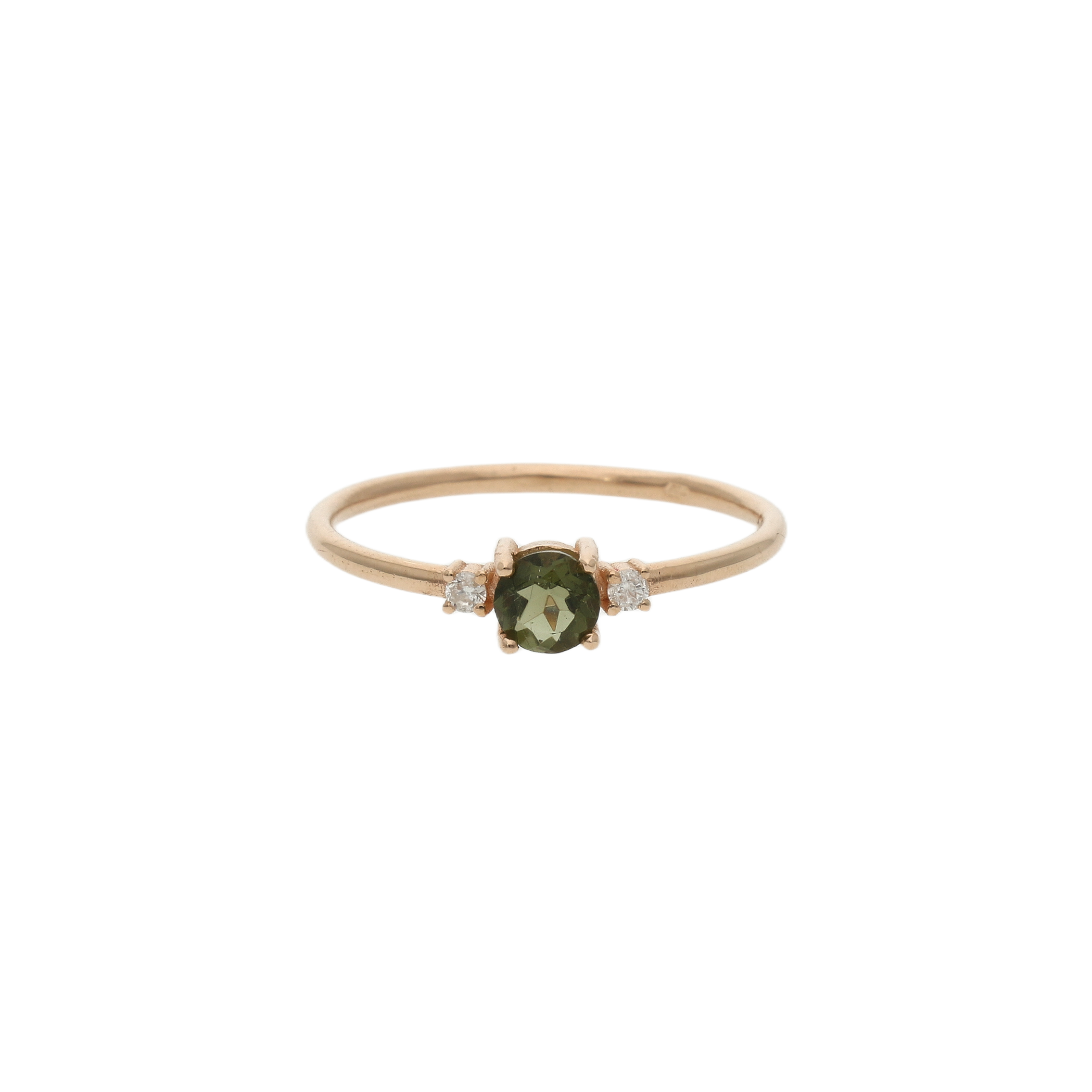 Faceted Moldavite Ring With Diamond  - Trinity