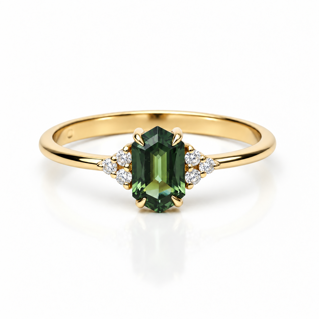 Hexagon Green Sapphire Ring With Diamond - Hexara Sapphire Ring