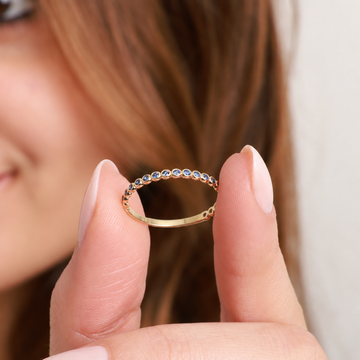 Bezel Set London Blue Topaz Stack Ring - Eternity Band