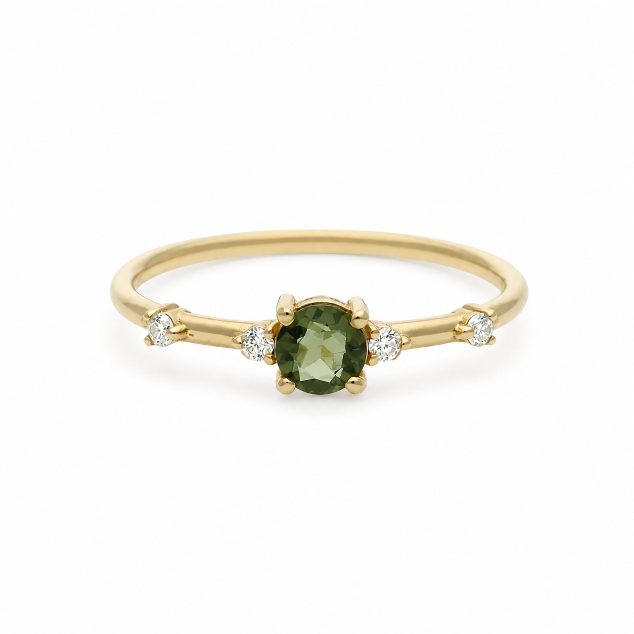 Faceted Moldavite Ring With Diamond