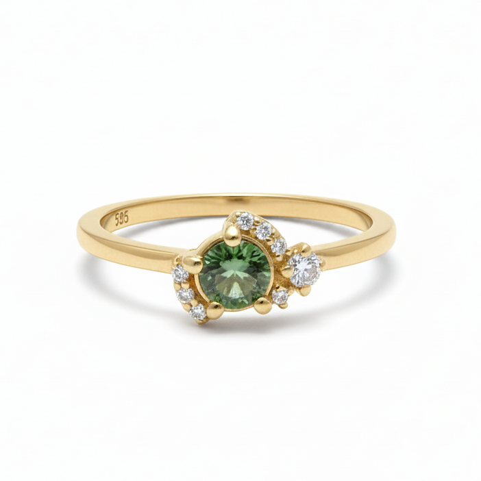 Green Sapphire Ring – 14K Yellow Gold