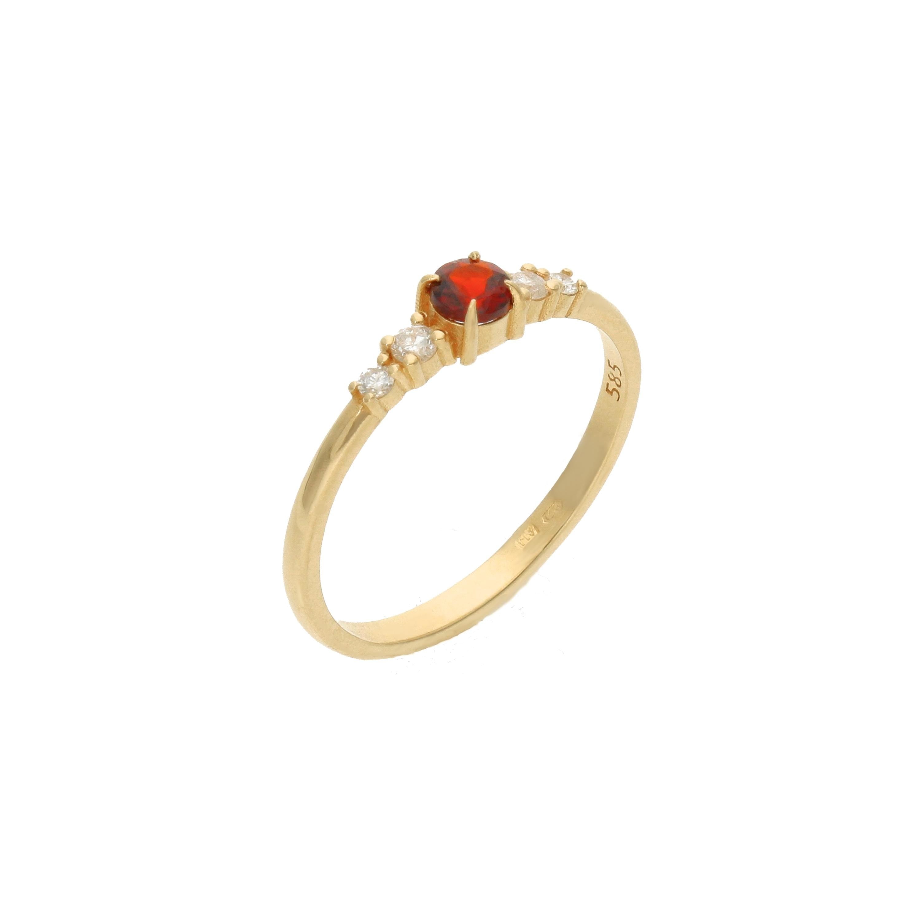 Zögere Granat -Verlobungsring mit Diamant - 14K Gold Runder Granat Ring - natürlicher Granatring - Massives Goldbarnet -Ring mit Diamant