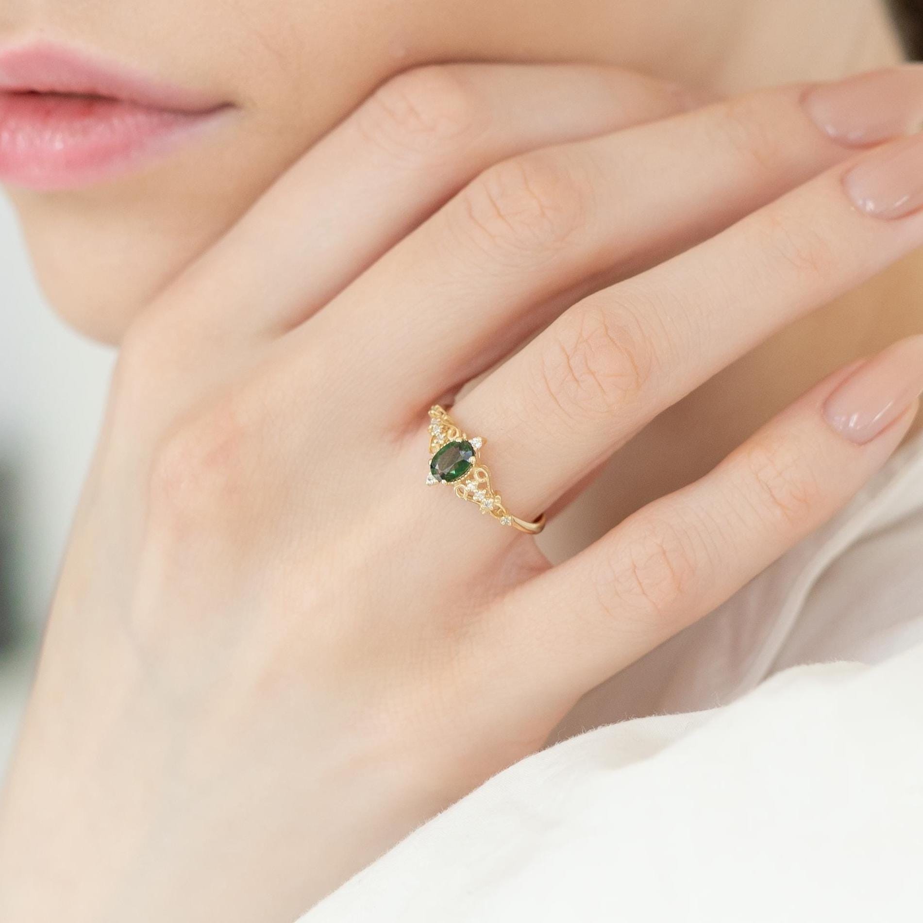 Antique Inspired Natural Green Sapphire Ring