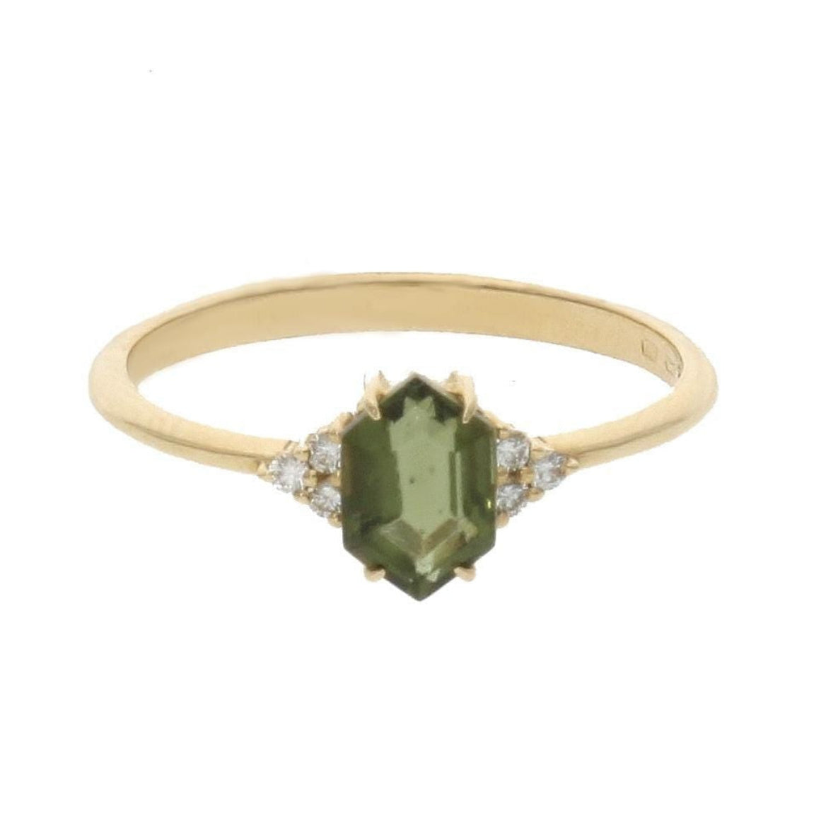 Hexagon Moldavite Engagement Ring With Diamond - Hexara